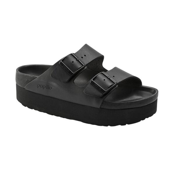 Birkenstock Black Leather Arizona Platform Sandals Size 36 - Picture 1 of 9